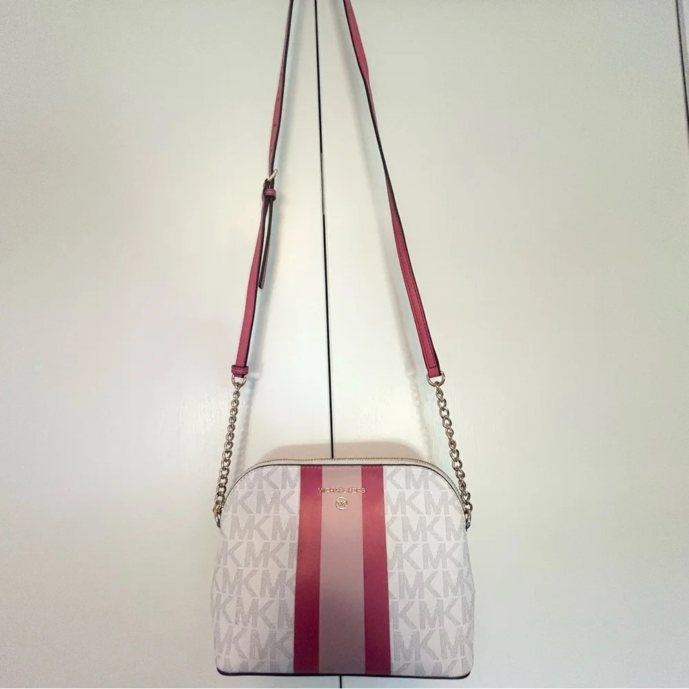 Michael Kors Cindy Striped Hibiscus Dome Crossbody Bag $198 NWT - Picture 2 of 12